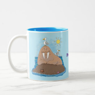 Lustigt illustration av tecknaden lycklig walrus Två-Tonad mugg