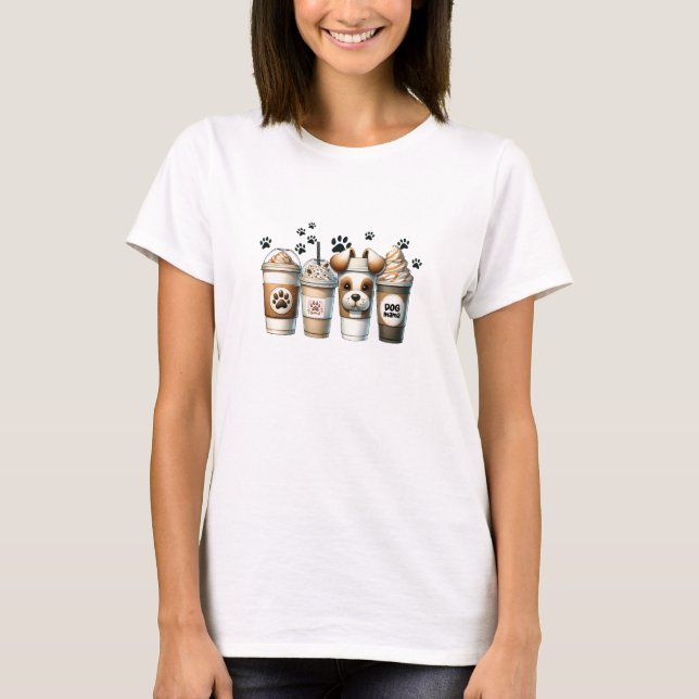 Lustigt illustration: kaffe koppar tassar hund mam t shirt (Framsida)