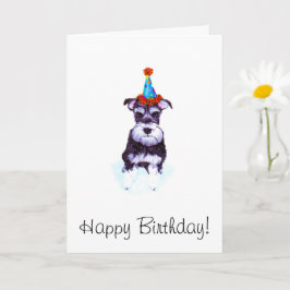 Lustigt illustrerad schnauzer puppy party hat kort