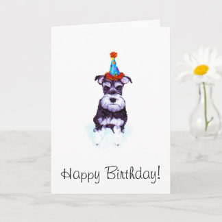Lustigt illustrerad schnauzer puppy party hat kort