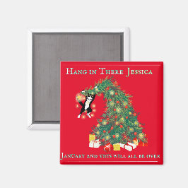 Lustigt in där Kat i Julgran Magnet