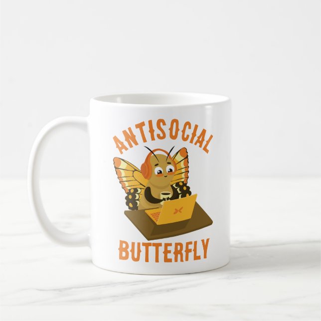 Lustigt Introvert Aesthetic Antisocial Butterfly Kaffemugg (Vänster)