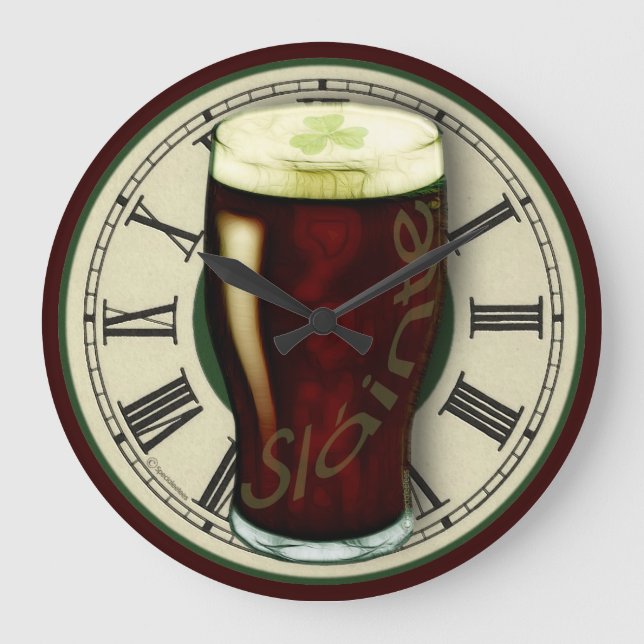 Lustigt Irish Stout Wall Clock Stor Klocka (Framsida)