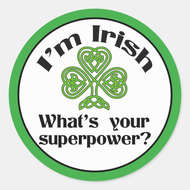 Lustigt Irish Superpower Shamrock Runt Klistermärke (Framsida)
