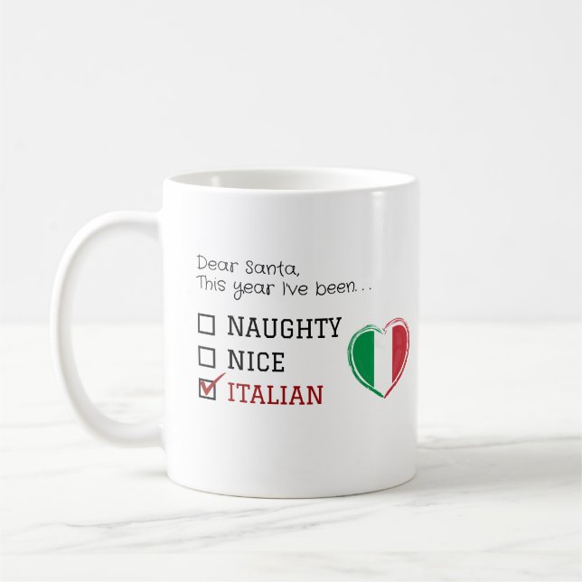 Lustigt italiensk, stygg jul kaffemugg (Vänster)