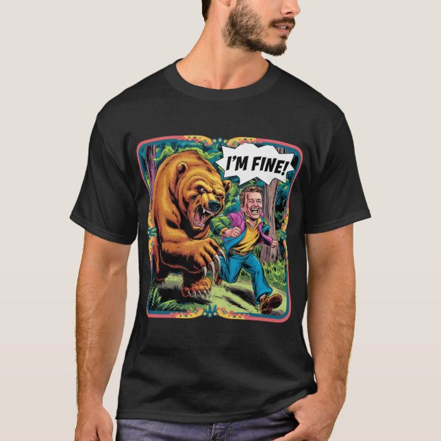 Lustigt "Jag är Bra" Bear Chase Tecknad Illustrati T Shirt (Framsida)