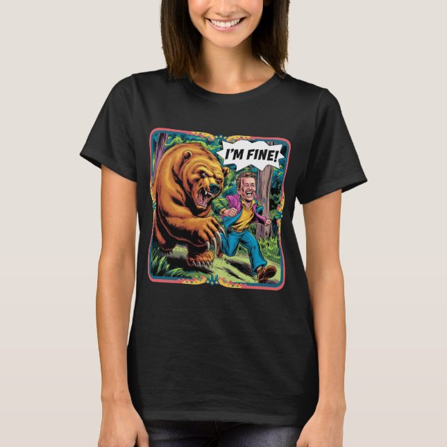 Lustigt "Jag är Bra" Bear Chase Tecknad Illustrati T Shirt (Framsida)