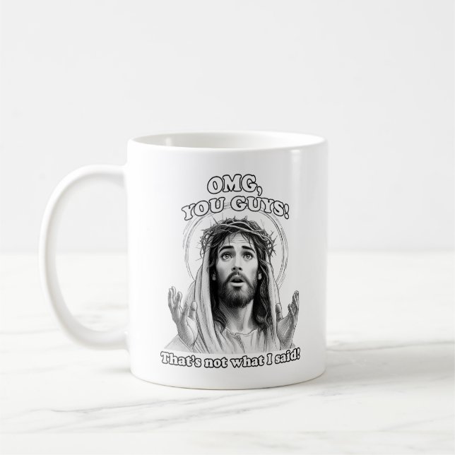 Lustigt Jesus Meme OMG Det var inte vad jag sa Kaffemugg (Vänster)