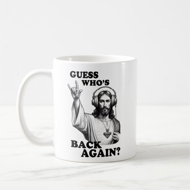 Lustigt Jesus Rocker Gissa vem som är tillbaka ige Kaffemugg (Vänster)
