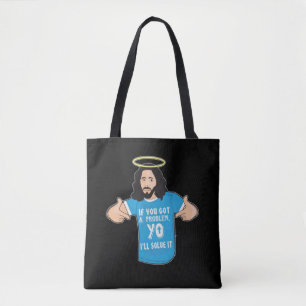 Lustigt Jesus Shirt Christian Meme Jag löser det. Tygkasse