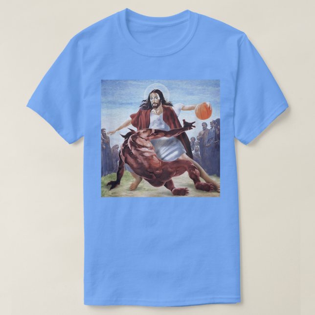 Lustigt Jesus som korsar upp det Djävulen kristna  T Shirt (Design framsida)