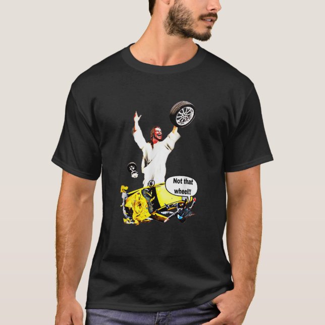 Lustigt Jesus tar hjulminnet T Shirt (Framsida)