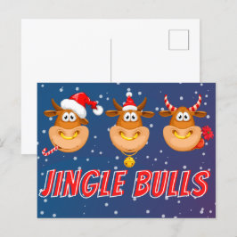 Lustigt jingle Bulls julvykort Vykort