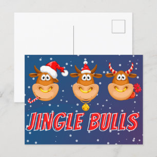 Lustigt jingle Bulls julvykort Vykort