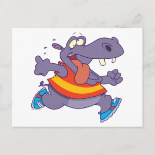 Lustigt joggande hippo springer tecknad vykort