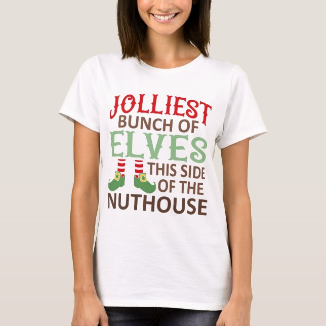 Lustigt Jolly Elf-julfamiljen säger T Shirt (Framsida)