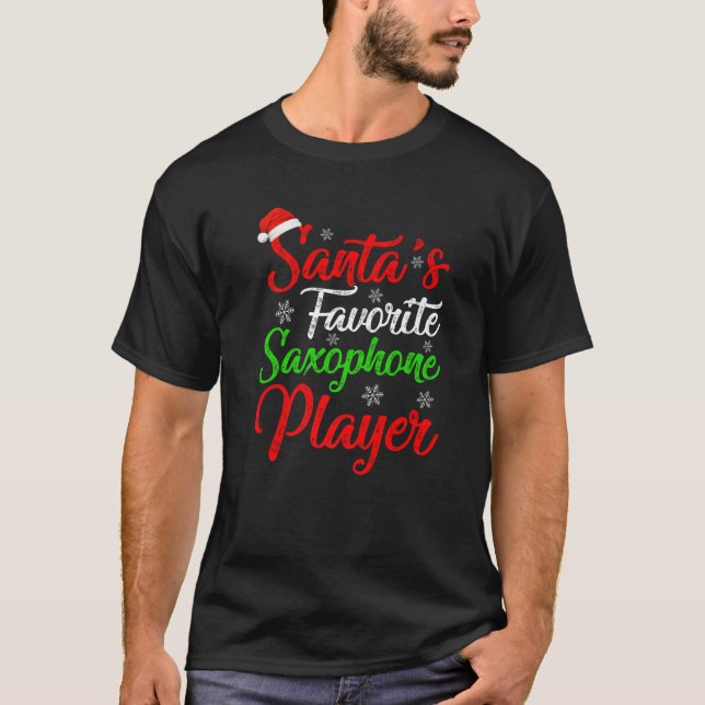 Lustigt Julafton Santa's Favorite Saxophone Player T Shirt (Framsida)