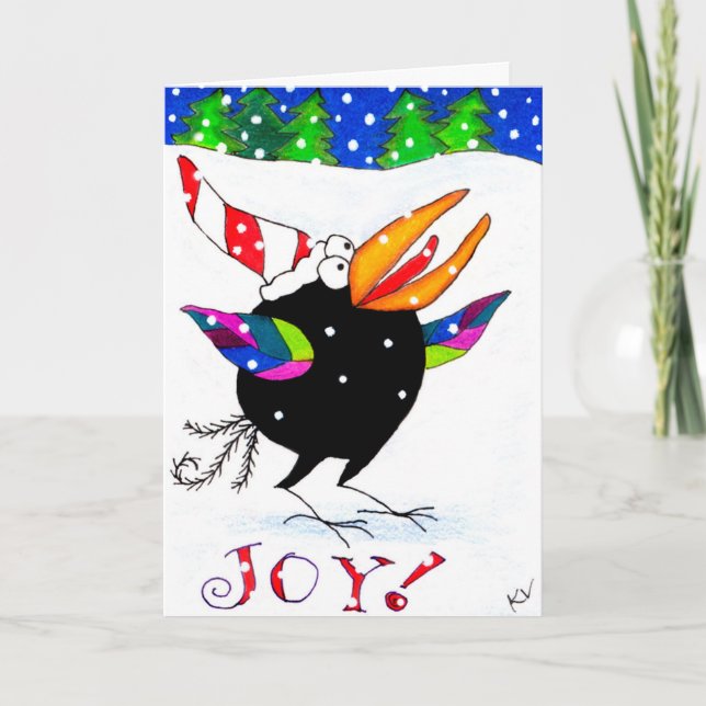 Lustigt julhälsningskort i Snö Joy Kråka Helgkort (Framsida)