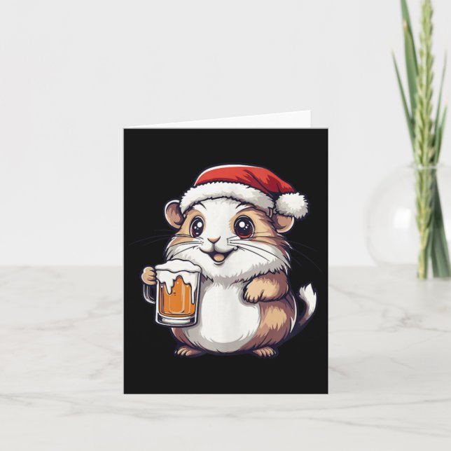Lustigt julhamster med öl-Tecknad Kort (Framsida)