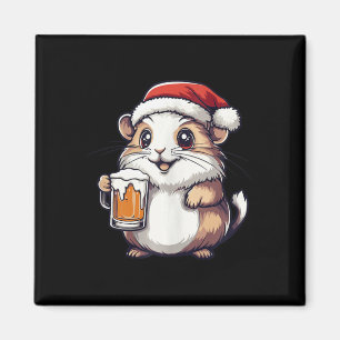 Lustigt julhamster med öl-Tecknad Magnet