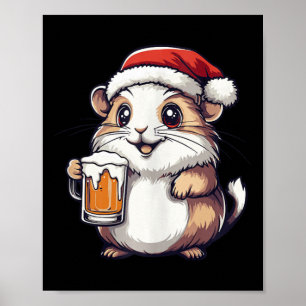 Lustigt julhamster med öl-Tecknad Poster
