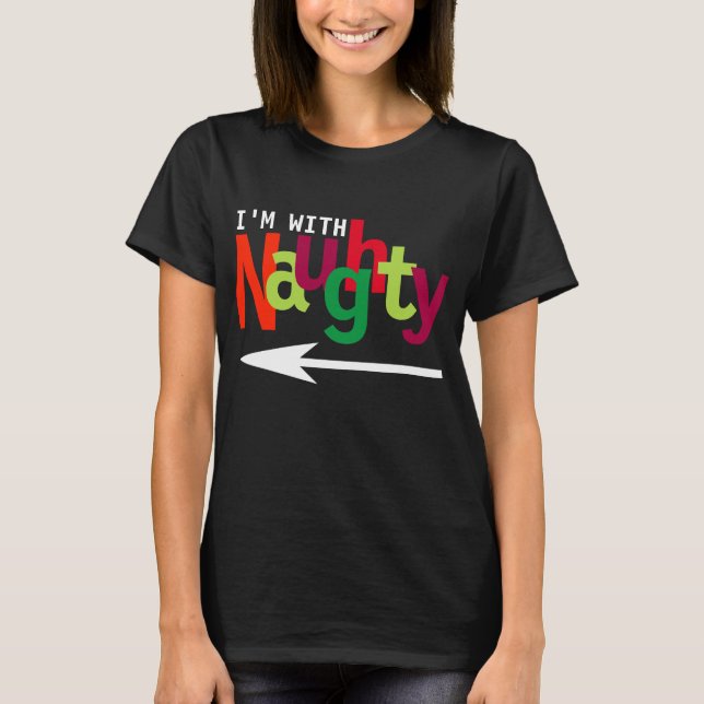 Lustigt julpar matchande Naughty & Nice #1 T Shirt (Framsida)