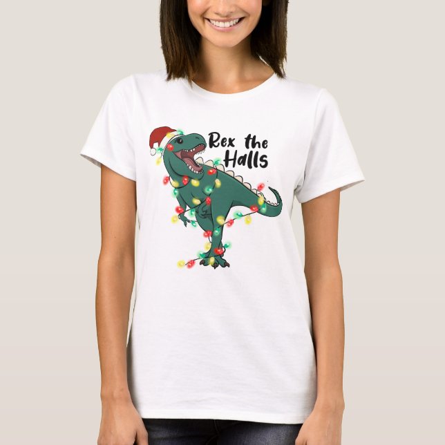 Lustigt julrex Halls T-rex T Shirt (Framsida)