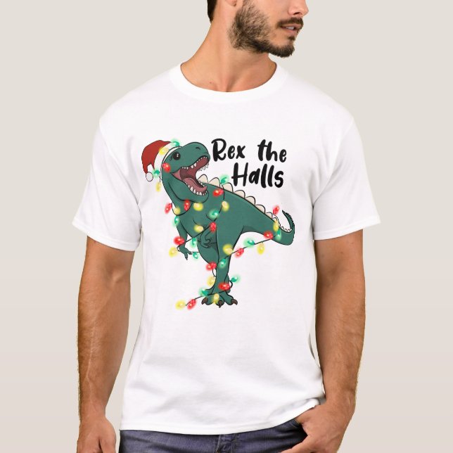 Lustigt julrex Halls T-rex T Shirt (Framsida)