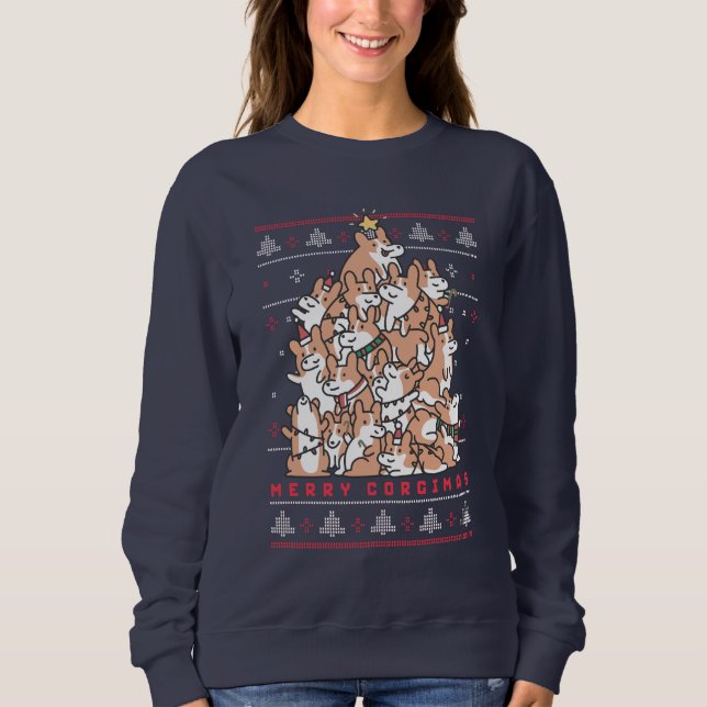 Lustigt julsötare Cute Corgi Hund älskare T Shirt (Framsida)