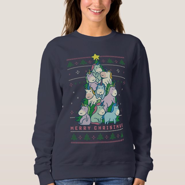 Lustigt julsötare Cute Unicorn Träd T Shirt (Framsida)