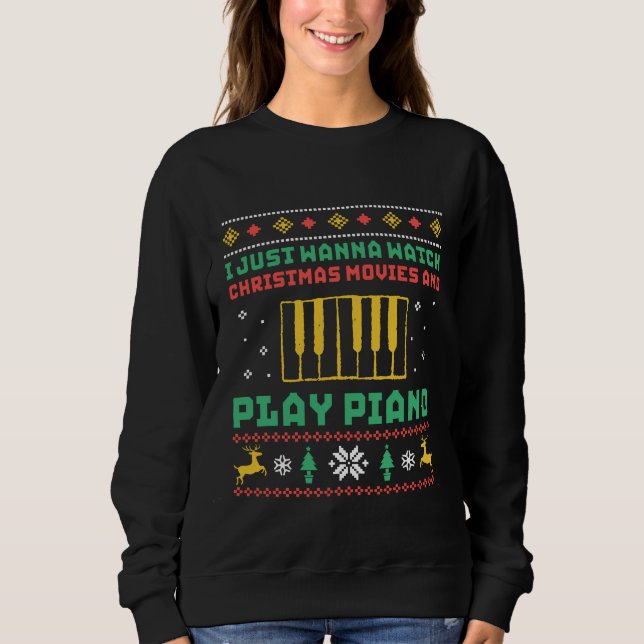 Lustigt julsötare spelar Piano Pianist T Shirt (Framsida)