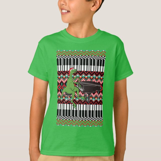 Lustigt jultomte Dinosaur Piano T Shirt (Framsida)
