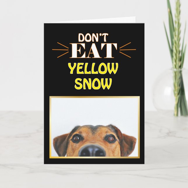 Lustigt jultomte Hund Ät inte Gult Snö Gag Joke Kort (Framsida)