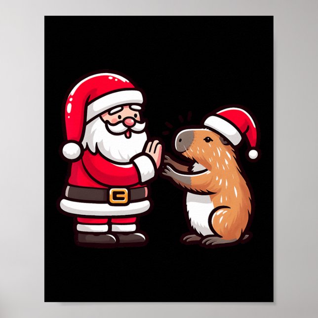 Lustigt Jultomten Capybara High-Fiving X Poster (Framsidan)