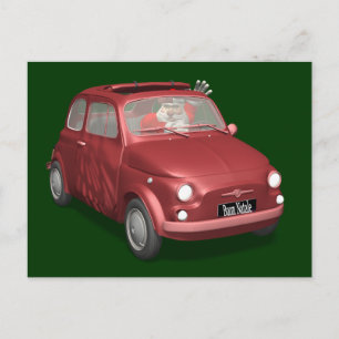 Lustigt Jultomten i Röda fiat 500 Helg Vykort