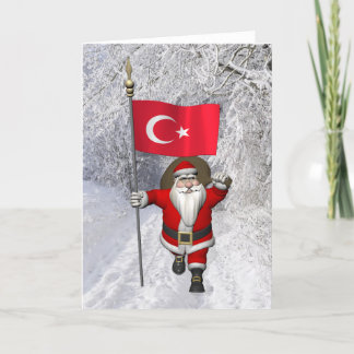 Lustigt Jultomten med Flagga av Turkiet Helgkort
