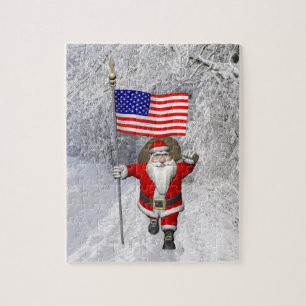 Lustigt Jultomten med USA Flagga Pussel