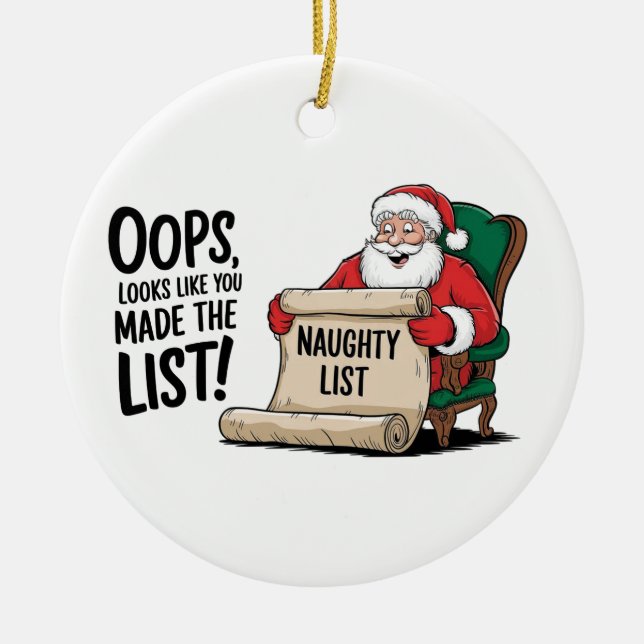 Lustigt Jultomten Naughty List - juldesign Julgransprydnad Keramik (Framsidan)