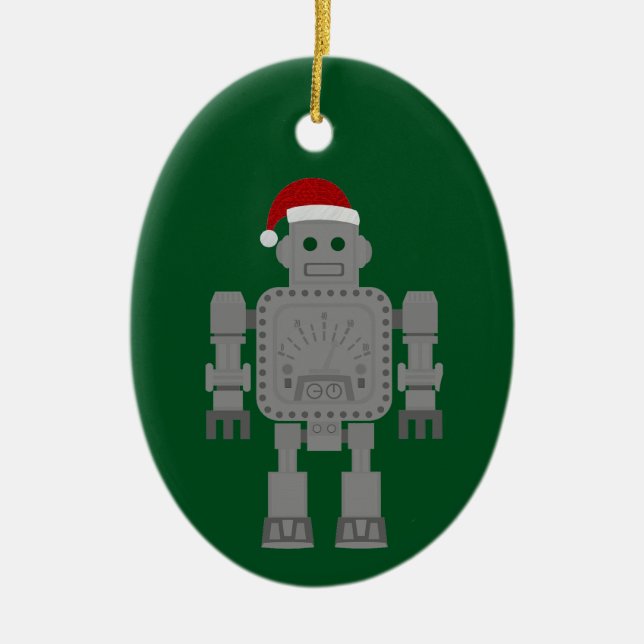 Lustigt jultomten-robot julgransprydnad keramik (Framsidan)