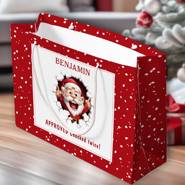 Lustigt Jultomten som bryter igenom julen i Namn (Funny Santa Claus breaking through Name Christmas Large Gift Bag)