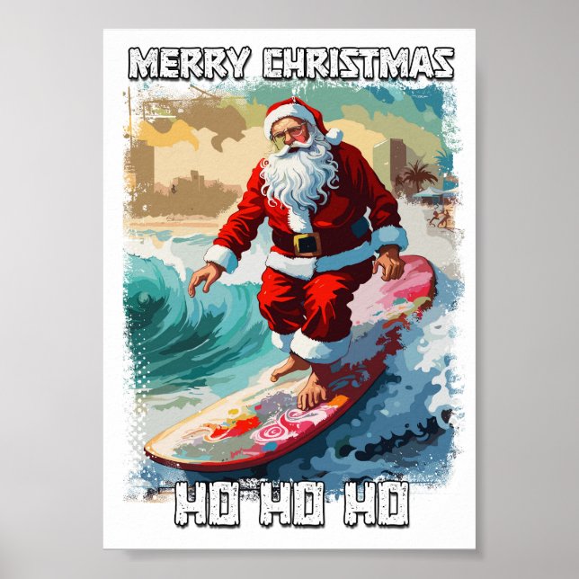 Lustigt Jultomten surfande på sommarpopkonsten Poster (Framsidan)