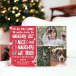 Lustigt jultomtens lista 3 foton röd jul julkort<br><div class="desc">Lustigt tomtens checklista,  det är all roligt och spel tills tomten kontrollerar den stygga listan! Lägg till 3 av dina favoritfoton,  med snöflingor,  gräs träd och coola,  modernt typsnitt och typsnitt för roligt. God jul på röd bakgrund. Alla färg är redigerbara!</div>