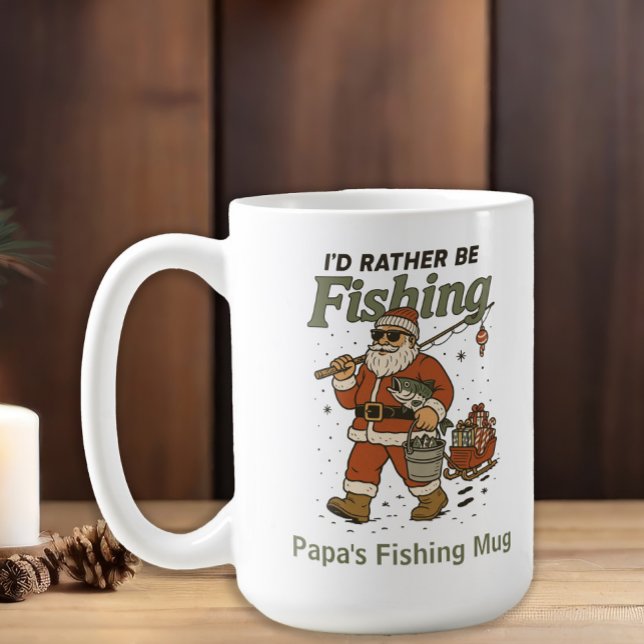 Lustigt jultomtfiske kaffemugg (Santa Claus "I'd rather be fishing" custom mug for the fisherman)