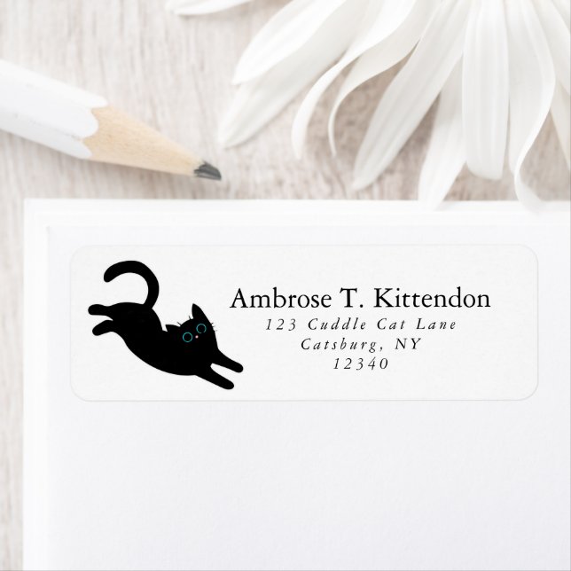 Lustigt Jumping Acrobat Black Cat Art Silhouette Returadress Etikett (Insitu)