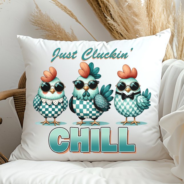 Lustigt "Just Cturin Chill" Chicken Älskare Blue Kudde (Skapare uppladdad)