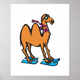Lustigt kamel på skidor poster