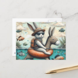 Lustigt kanin i en Donkey Flyter Digital Art Vykort