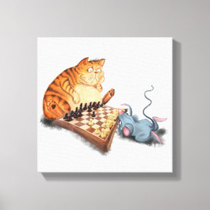 Lustigt Kanvastryck Katt och Mouse spelar schess