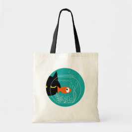 Lustigt Kat & Fish Tote Bag - Kuro Catto + Kin-cha Tygkasse
