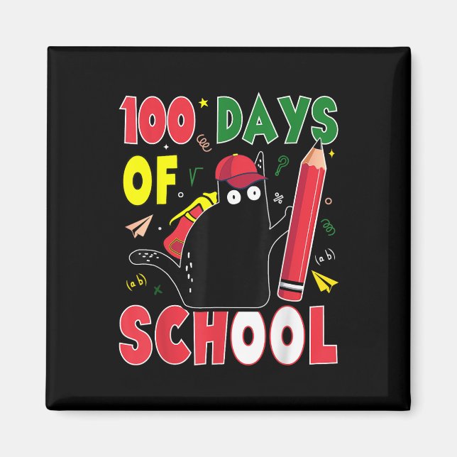 Lustigt katt 100 dagar med skolkattpenna 100th D Magnet (Framsidan)